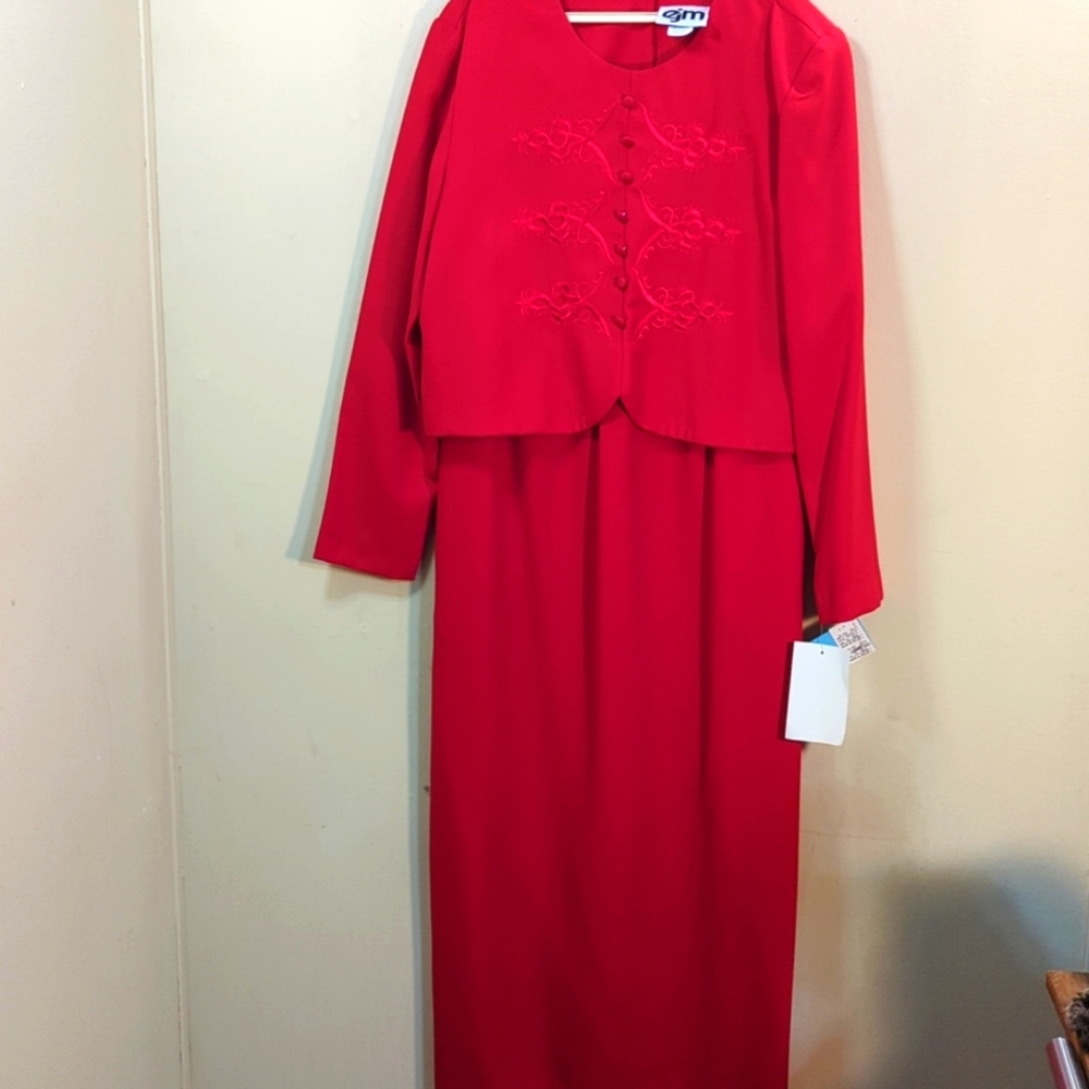 Ejm red with embroidery front. Size 12